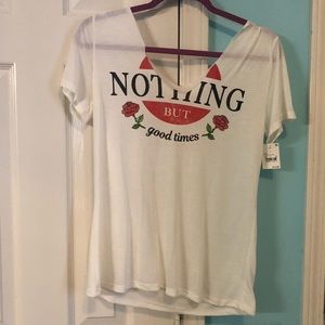 Graphic tee with ripped neckline; never worn